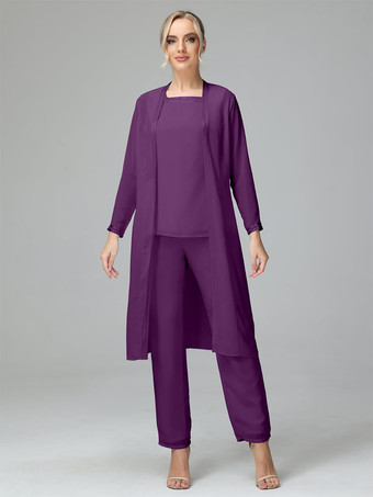 プラム花嫁の母親のためのパーティードレス スクエアネック 長袖 ツーピース ウェディングゲストドレス