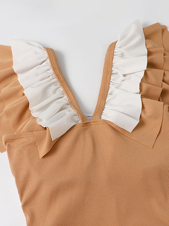 ロココ風ロリータ衣装 オレンジリボン フリル カラーブロック ノースリーブ ジャンプスーツ