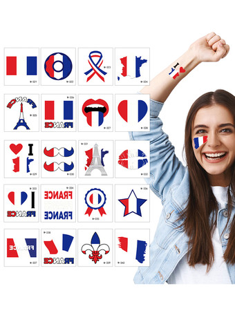 フランス国旗タトゥー防水フェイスステッカー10枚