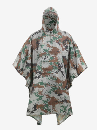 グレイ迷彩ハイキングスポーツフード付きレインコートケープレインコート大人用