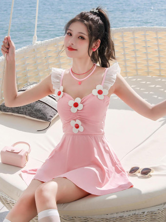 スイートロリータ衣装 ピンクの花 フリル ノースリーブ パンツドレス