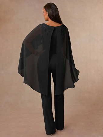 マザードレス Vネック ノースリーブ ジャンプスーツ アップリケ フロアレングス ウェディングゲストドレス