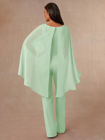 マザードレス Vネック ノースリーブ ジャンプスーツ アップリケ フロアレングス ウェディングゲストドレス