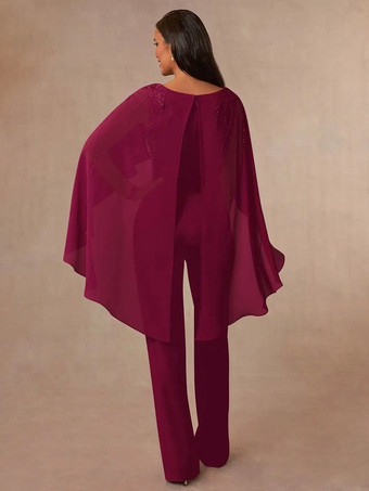 マザードレス Vネック ノースリーブ ジャンプスーツ アップリケ フロアレングス ウェディングゲストドレス