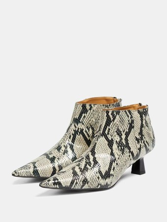 Apricot Kitten Heel Ankle Boots Snake Print Pointed Toe Zip Up Booties