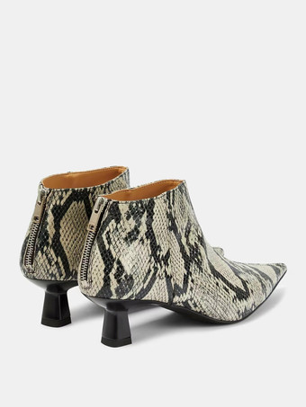 Kitten Heel Ankle Boots Snake Print Pointed Toe Zip Up Booties