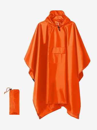 オレンジ 大人用フード付きハイキングケープレインコート