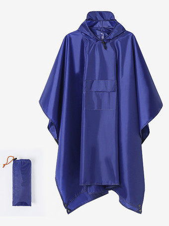 ディープブルー大人用フード付きハイキングケープレインコート