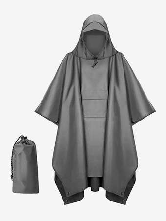 グレイ大人用フード付きハイキングケープレインコート