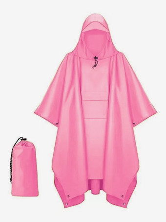 ピンク大人用フード付きハイキングケープレインコート