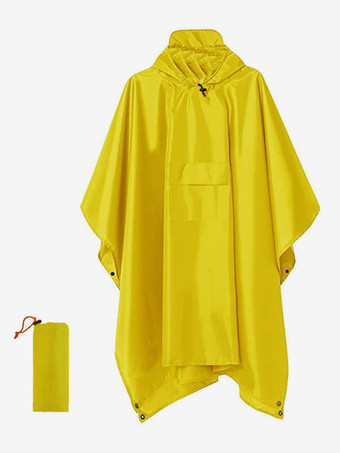 イエロー大人用フード付きハイキングケープレインコート
