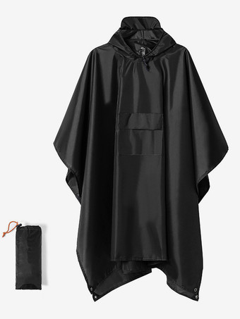 ブラック 大人用フード付きハイキングケープレインコート