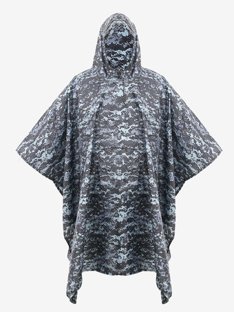 ダークグレー 迷彩ハイキングスポーツフード付きレインコートケープレインコート大人用