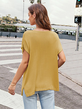 半袖Tシャツ リトルVネック リブ編み ゆったりカジュアルTシャツ