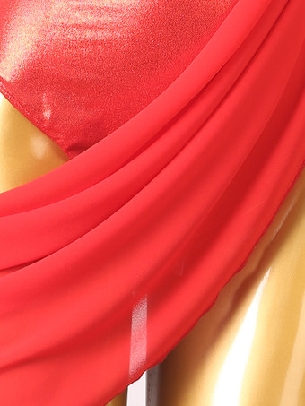 ラテンダンスコスチューム レッド レディース フリンジ アシンメトリー ライクラ スパンデックス ドレス ダンスウェア