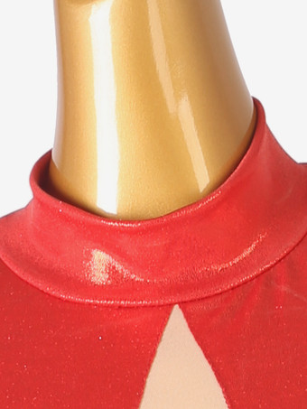 ラテンダンスコスチューム レッド レディース フリンジ アシンメトリー ライクラ スパンデックス ドレス ダンスウェア