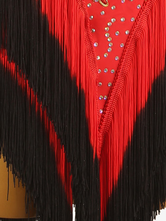 ラテンダンスコスチューム ブラック レディース ライクラ スパンデックス ドレス バックレス セクシー フリンジ ラインストーン ラテンダンサー ダンスコスチューム