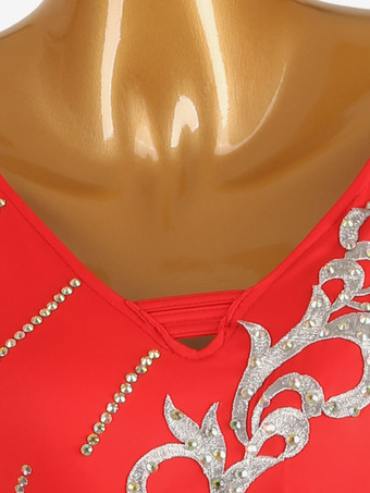 ラテンダンスコスチューム Ture レッド レディース ライクラ スパンデックス ドレス エレガント フリンジ ラテンダンサー ダンスコスチューム