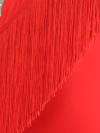 ラテンダンスコスチューム Ture レッド レディース ライクラ スパンデックス ドレス エレガント フリンジ ラテンダンサー ダンスコスチューム