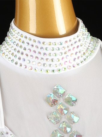 ラテンダンスドレス ホワイト レディース フリンジ ラインストーン バックレス エレガント ライクラ スパンデックス ドレス ダンスウェア