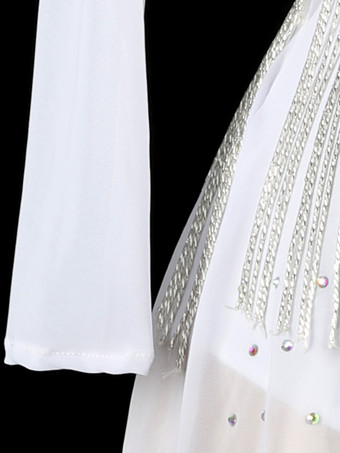 ラテンダンスドレス ホワイト レディース フリンジ ラインストーン バックレス エレガント ライクラ スパンデックス ドレス ダンスウェア