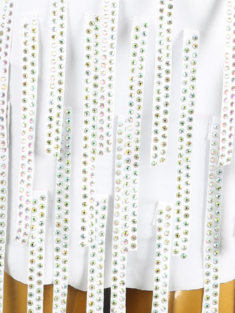 ラテンダンスドレス ホワイト レディース ライクラ スパンデックス ドレス 背中開き エレガント スパンコール フリンジ ラテンダンサー ダンスウェア