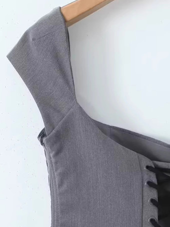 スカートセット 半袖 スクエアネック レースアップ オフィスカジュアル 2ピース コーデセット 2025