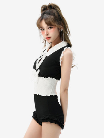 スイートロリータ衣装 エクリュホワイト フリル リボン ノースリーブ ジャンプスーツ