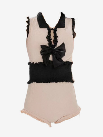 スイートロリータ衣装 エクリュホワイト フリル リボン ノースリーブ ジャンプスーツ