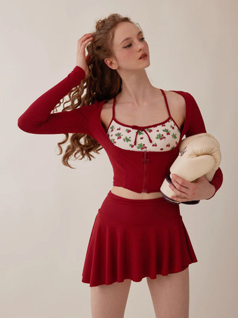 スイートロリータ衣装 赤い花柄リボン 長袖オーバーコート パンツ