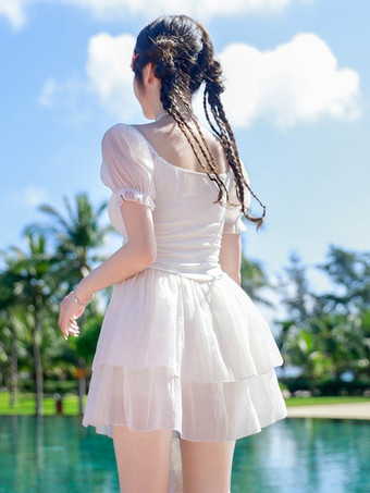 スイートロリータ衣装 ホワイトリボン フリル 半袖 ジャンプスーツ