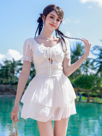 スイートロリータ衣装 ホワイトリボン フリル 半袖 ジャンプスーツ