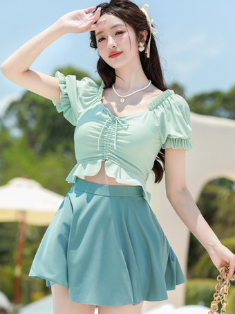 スイートロリータ衣装 エクリュホワイトフリル花柄プリント半袖トップスパンツ