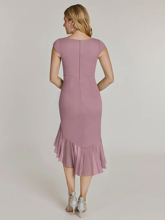 マザードレス Vネック 半袖 ショートプリーツ ウェディングゲストドレス