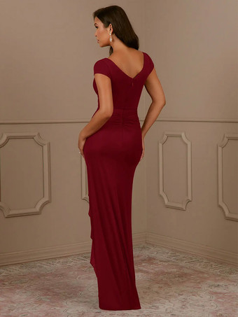 花嫁の母親のためのパーティードレス Vネック 半袖 マーメイド プリーツ ゲストドレス 結婚式用