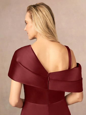 花嫁の母親のためのパーティードレス ワンショルダー 半袖 Aライン フロントスリット フロア丈 ウェディングゲストドレス