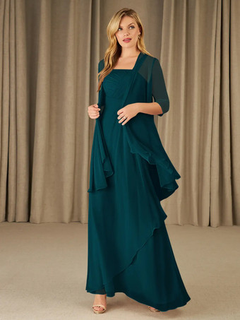 ティールマザードレス スクエアネック ハーフスリーブ ツーピース アップリケ ゲストドレス 結婚式用