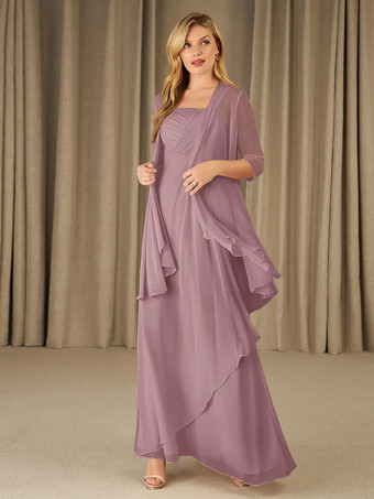 サーモンピンクマザードレス スクエアネック ハーフスリーブ ツーピース アップリケ ゲストドレス 結婚式用