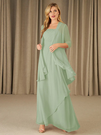 セージグリーンマザードレス スクエアネック ハーフスリーブ ツーピース アップリケ ゲストドレス 結婚式用