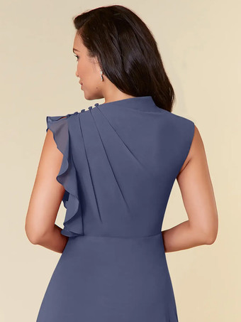 マザードレス ハイカラー ノースリーブ Aライン プリーツ ウェディングゲストドレス