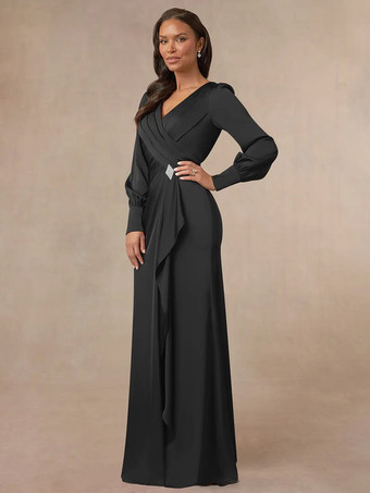 ブライダルマザードレス Vネック 長袖 マーメイドプリーツ ゲストドレス 結婚式用