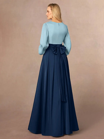 マザードレス Vネック 長袖 Aライン フロントスリット ウェディングゲストドレス