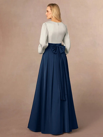 マザードレス Vネック 長袖 Aライン フロントスリット ウェディングゲストドレス