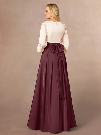 マザードレス Vネック 長袖 Aライン フロントスリット ウェディングゲストドレス