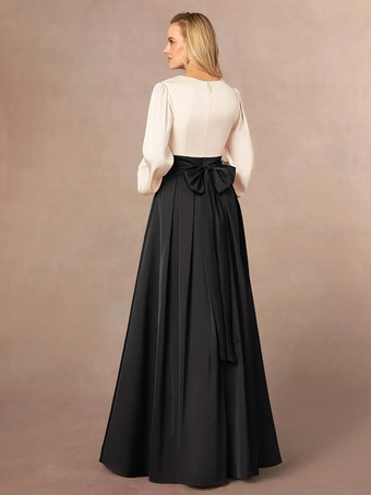 マザードレス Vネック 長袖 Aライン フロントスリット ウェディングゲストドレス