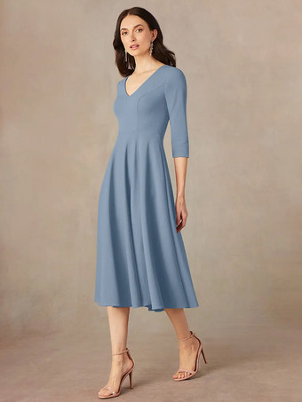 ブライダルマザードレス Vネック 3/4丈スリーブ Aライン ゲストドレス 結婚式用