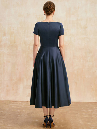 マザードレス Vネック 半袖 Aライン プリーツ ゲストドレス 結婚式用