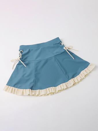 スイートロリータ衣装 ブルーリボン フリル カラーブロック 半袖 スカート パンツ トップス