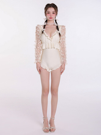 スイートロリータ衣装 エクリュホワイトフリル長袖ジャンプスーツ