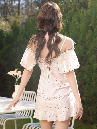 ロココ風ロリータ衣装 黒の水玉模様のフリル ノースリーブ ジャンプスーツ